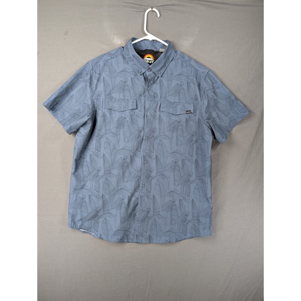 Hurley Mens Blue Floral Printed Utility Button Down Shirt Large v